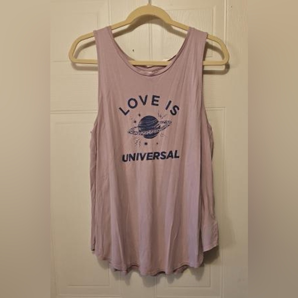 Old Navy Large Love is Universal Pink and Navy Graphic Luxe Tank